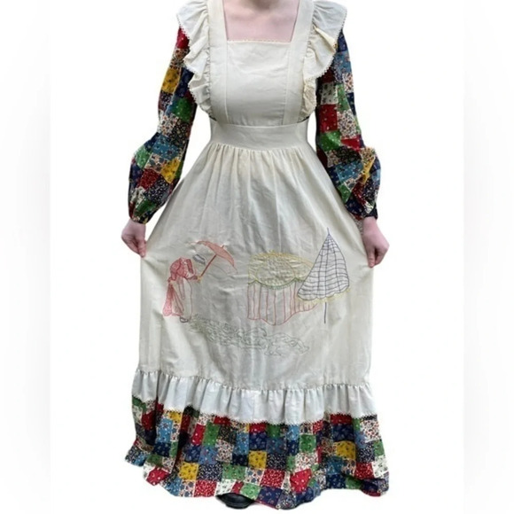 70's Vintage Vicky Vaughn Junior Patchwork Prairie‎ Dress - Picture 2 of 9